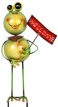 Preview: Lustige Gartenfigur Frosch Franz "welcome" ca. 42 cm - Gartendekoration